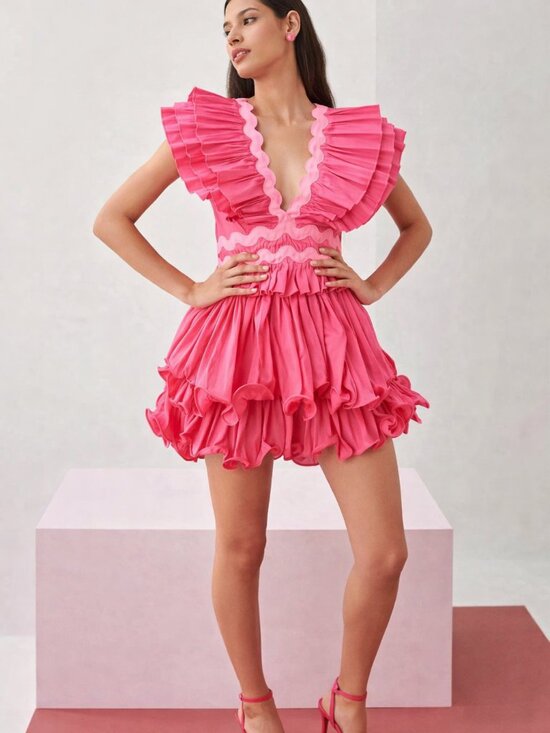 Celia B Dresses & Skirts - CeliaB Pink Prisma Ruffle Mini Dress Large barbiecore statement 38204